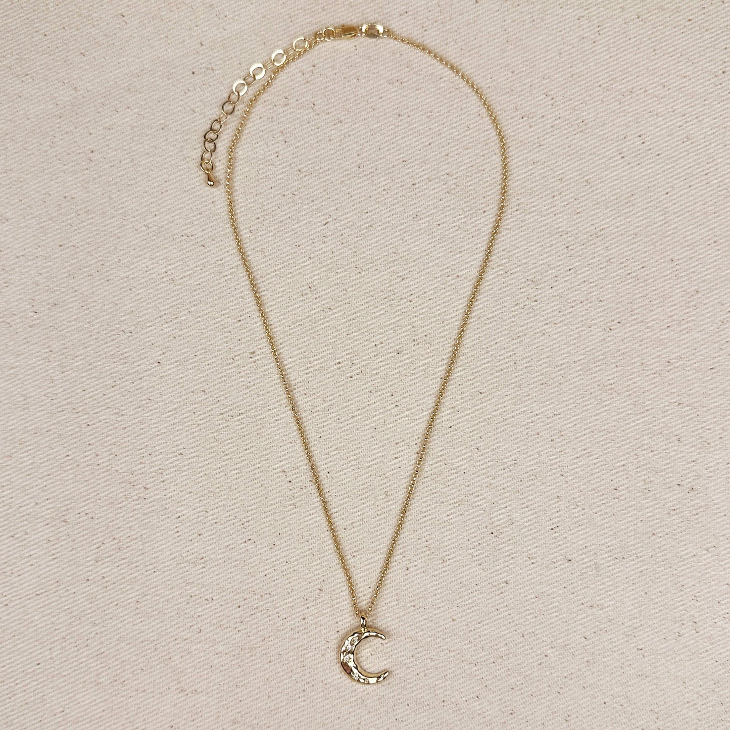 18k Gold Filled Hammered Crescent Moon CZ Necklace