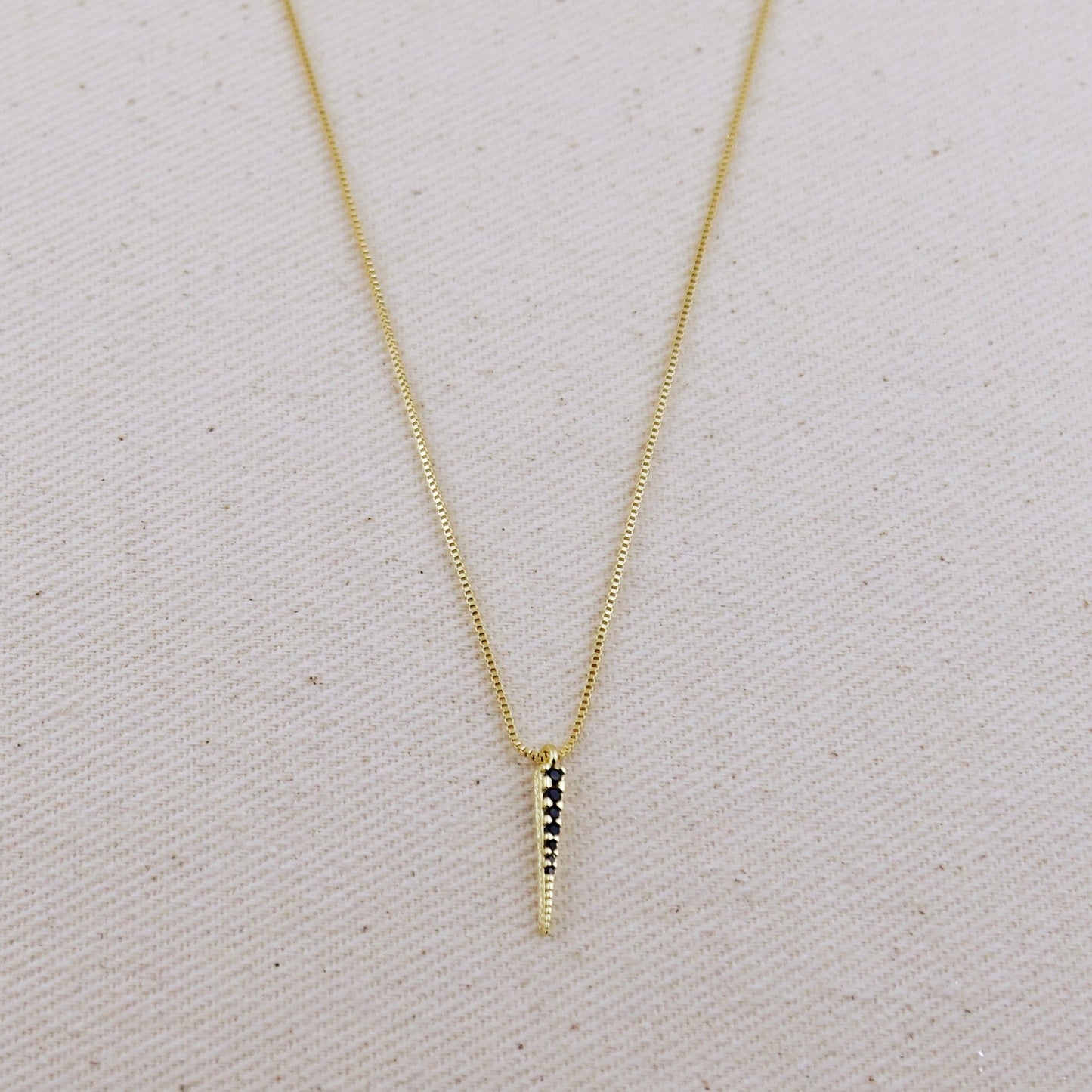 18k Gold Filled Black CZ Spear Necklace