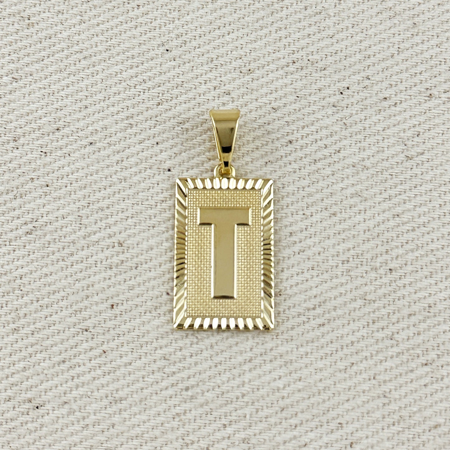 18k Gold Filled Vintage Diamond Cut Initial Plate Pendant