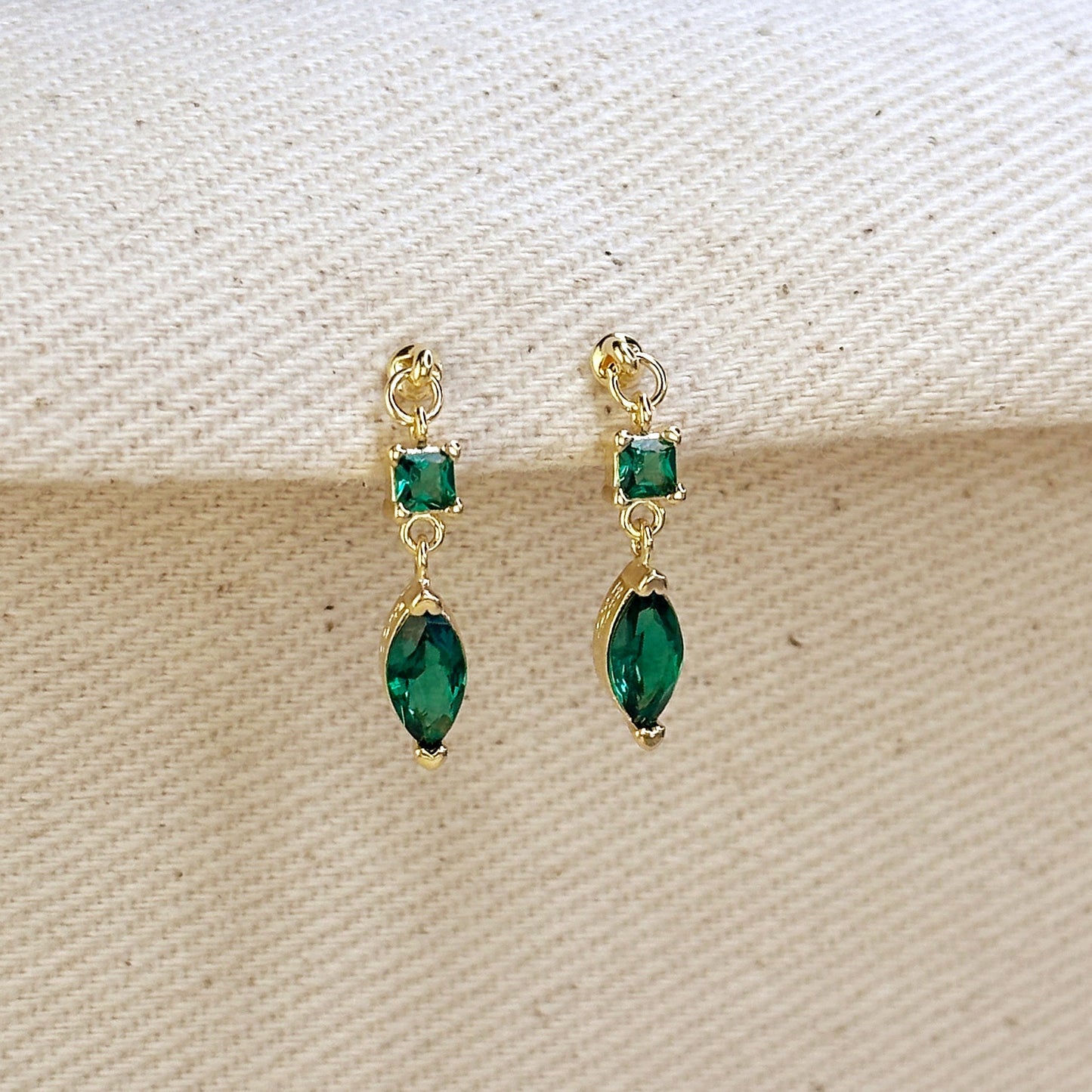 18k Gold Filled Colored Princess Cut and Marquise CZ Dangling Earrings