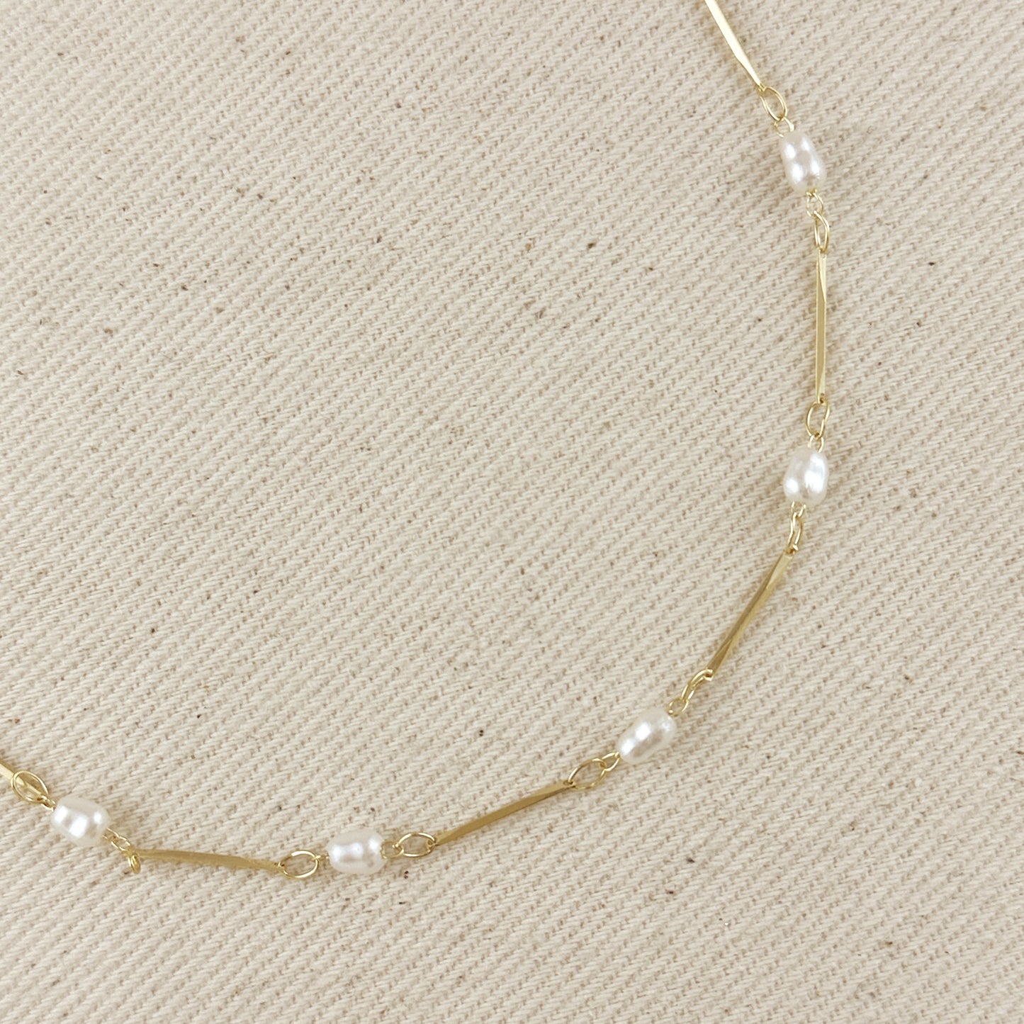 18K Gold Filled Pearl Bead & Straw Necklace