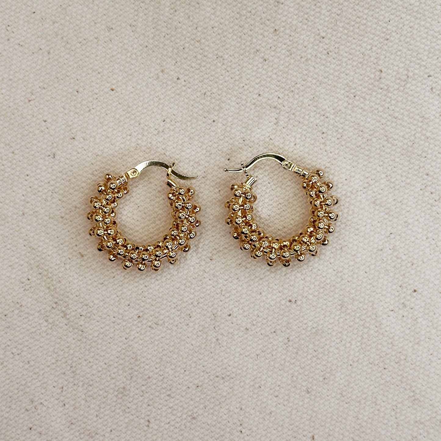 Beaded Cluster Hoop Earrings | Textured Hoop Earrings for Women | Medium Hoop Earrings 25mm | Handcrafted Gold Hoops