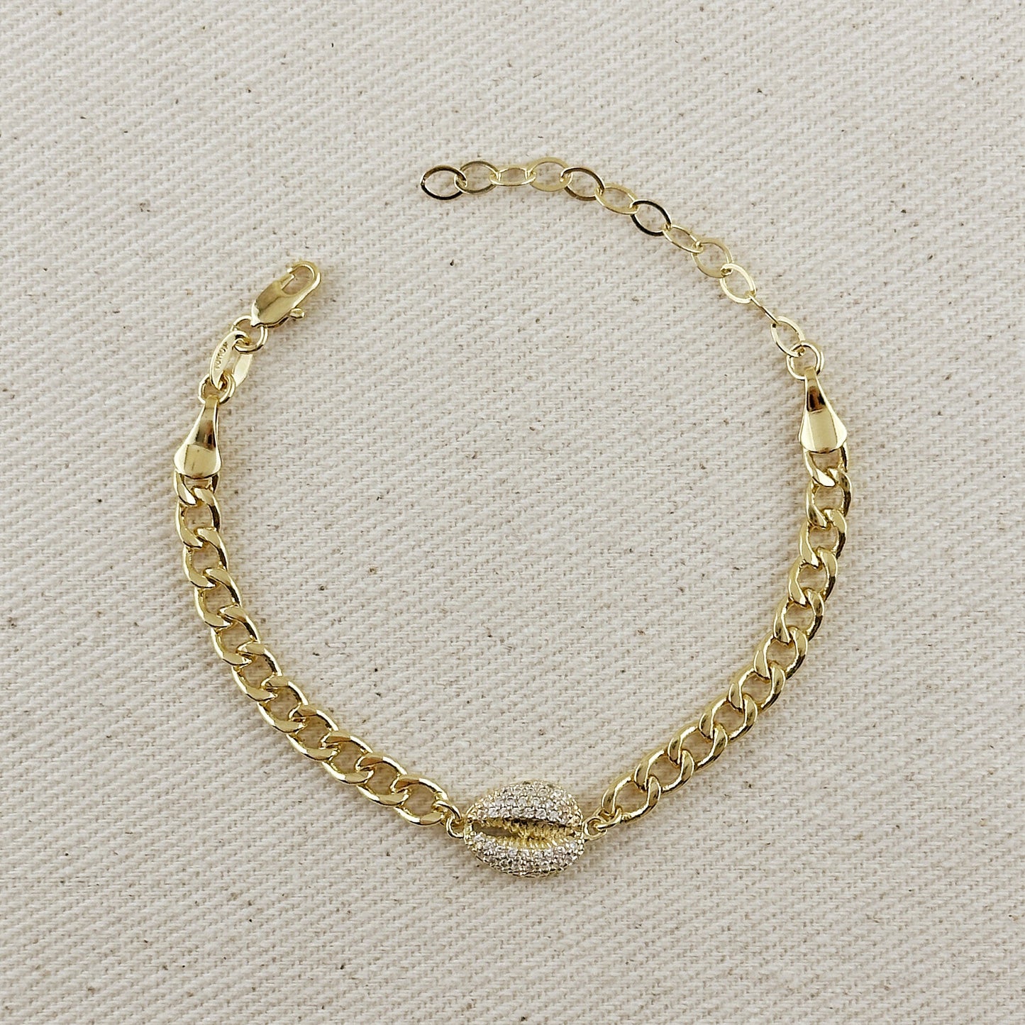 Cowrie Shell Bracelet - Beach Jewelry with CZ Stones