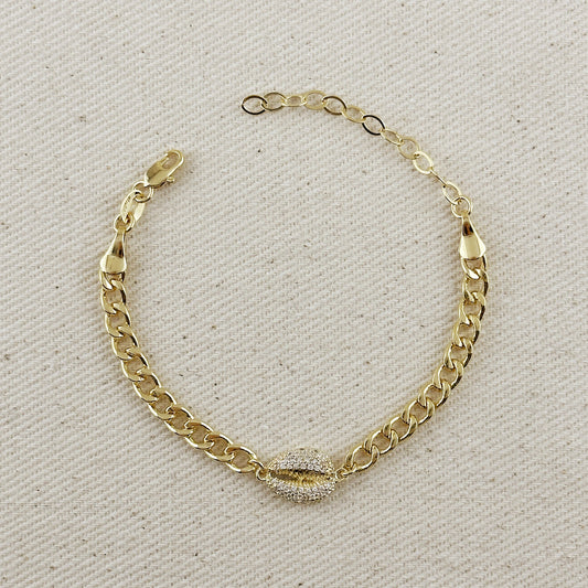 Cowrie Shell Bracelet - Beach Jewelry with CZ Stones