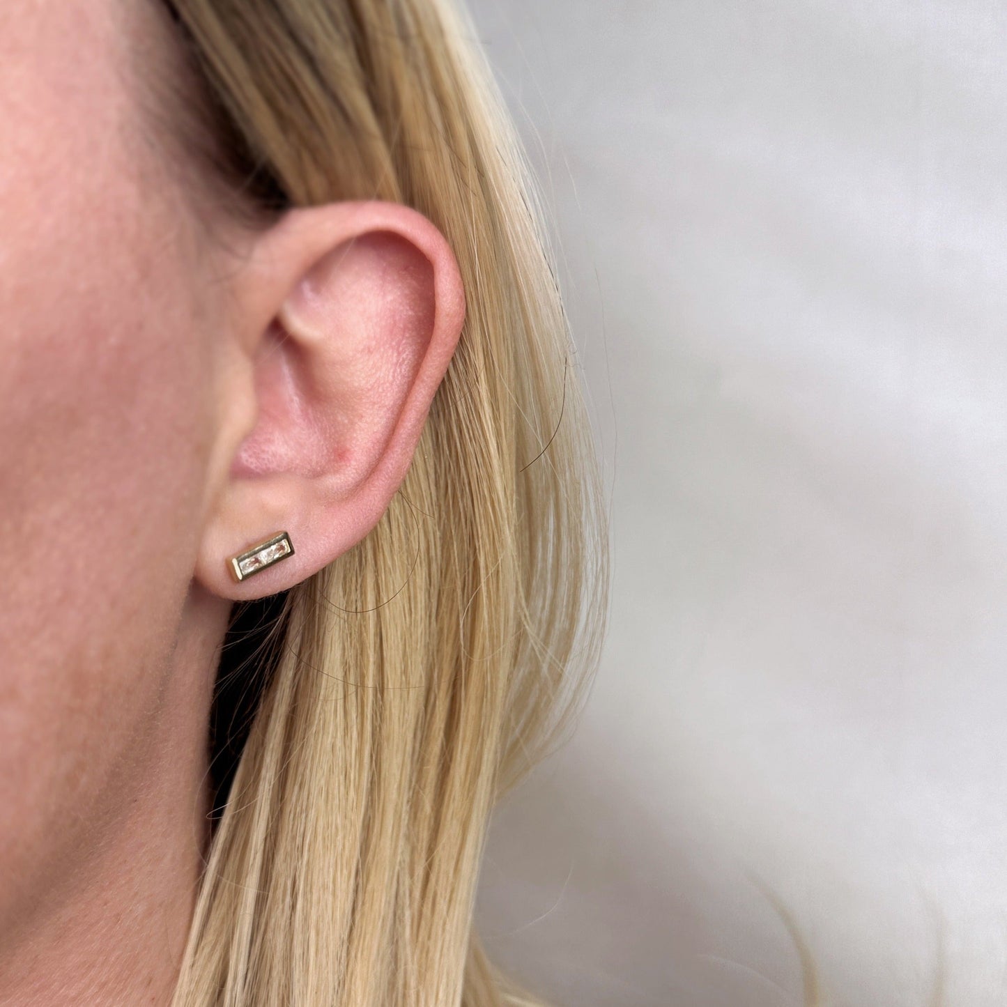 18k Gold Filled Colored Split Baguette Stud Earring