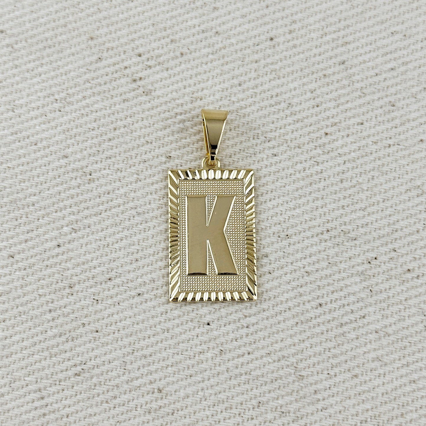 18k Gold Filled Vintage Diamond Cut Initial Plate Pendant