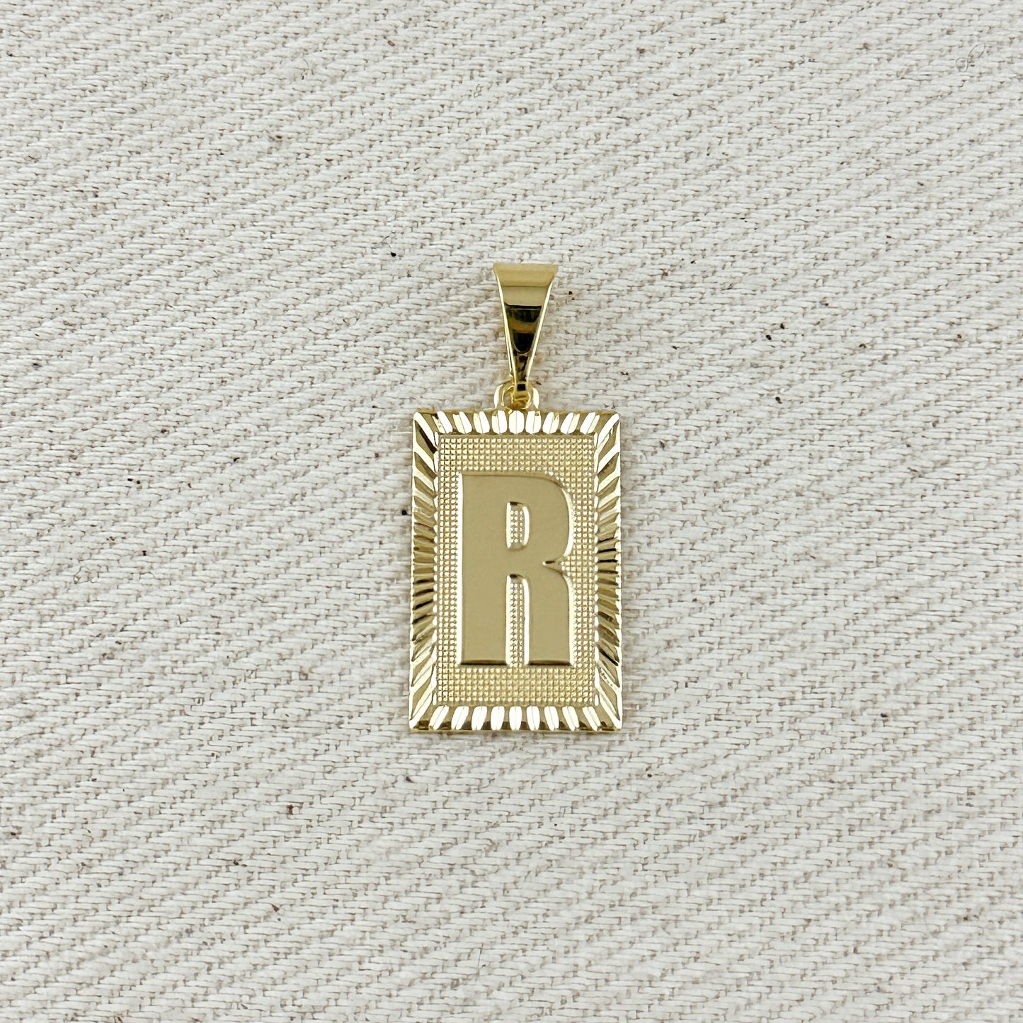 18k Gold Filled Vintage Diamond Cut Initial Plate Pendant