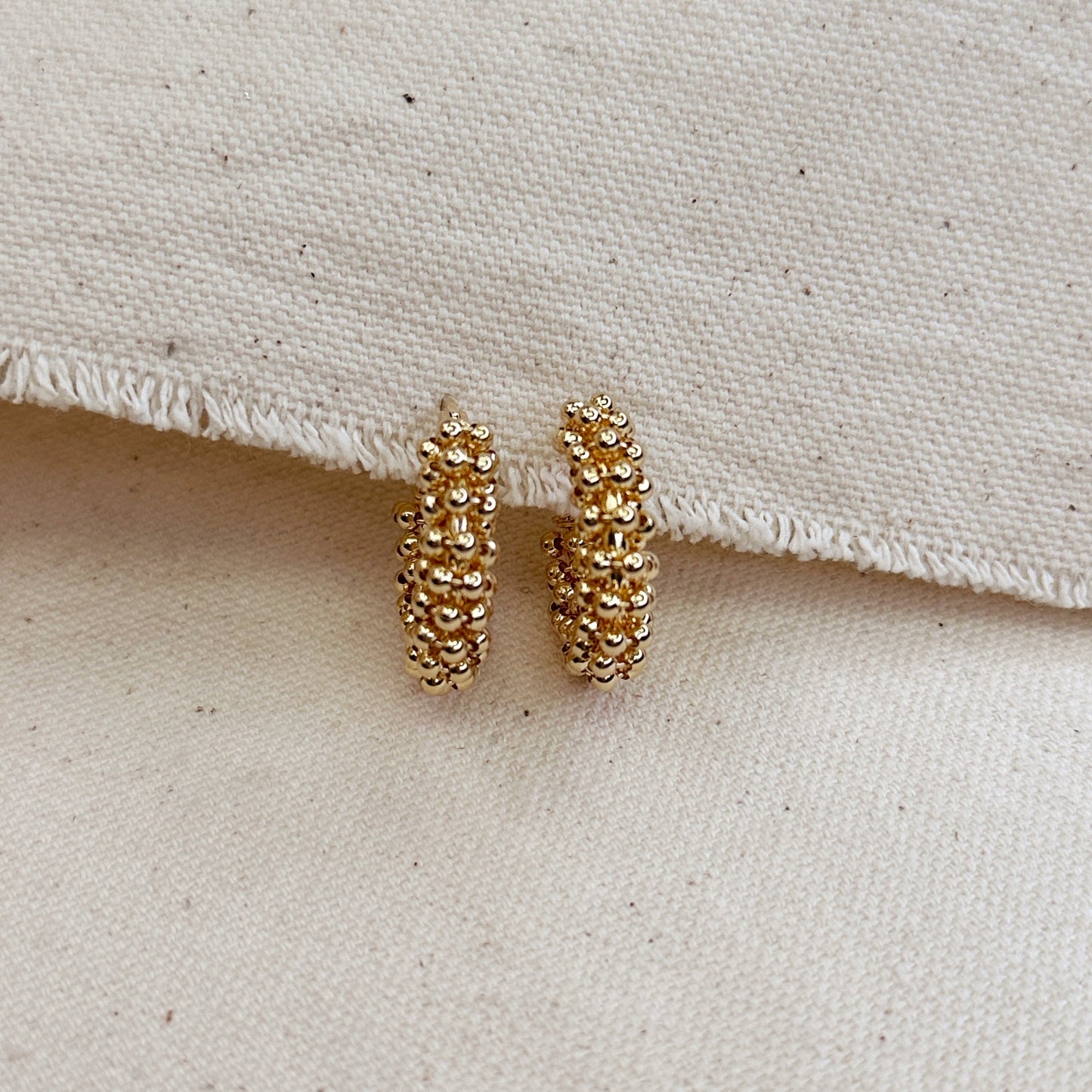 Beaded Cluster Hoop Earrings | Textured Hoop Earrings for Women | Medium Hoop Earrings 25mm | Handcrafted Gold Hoops
