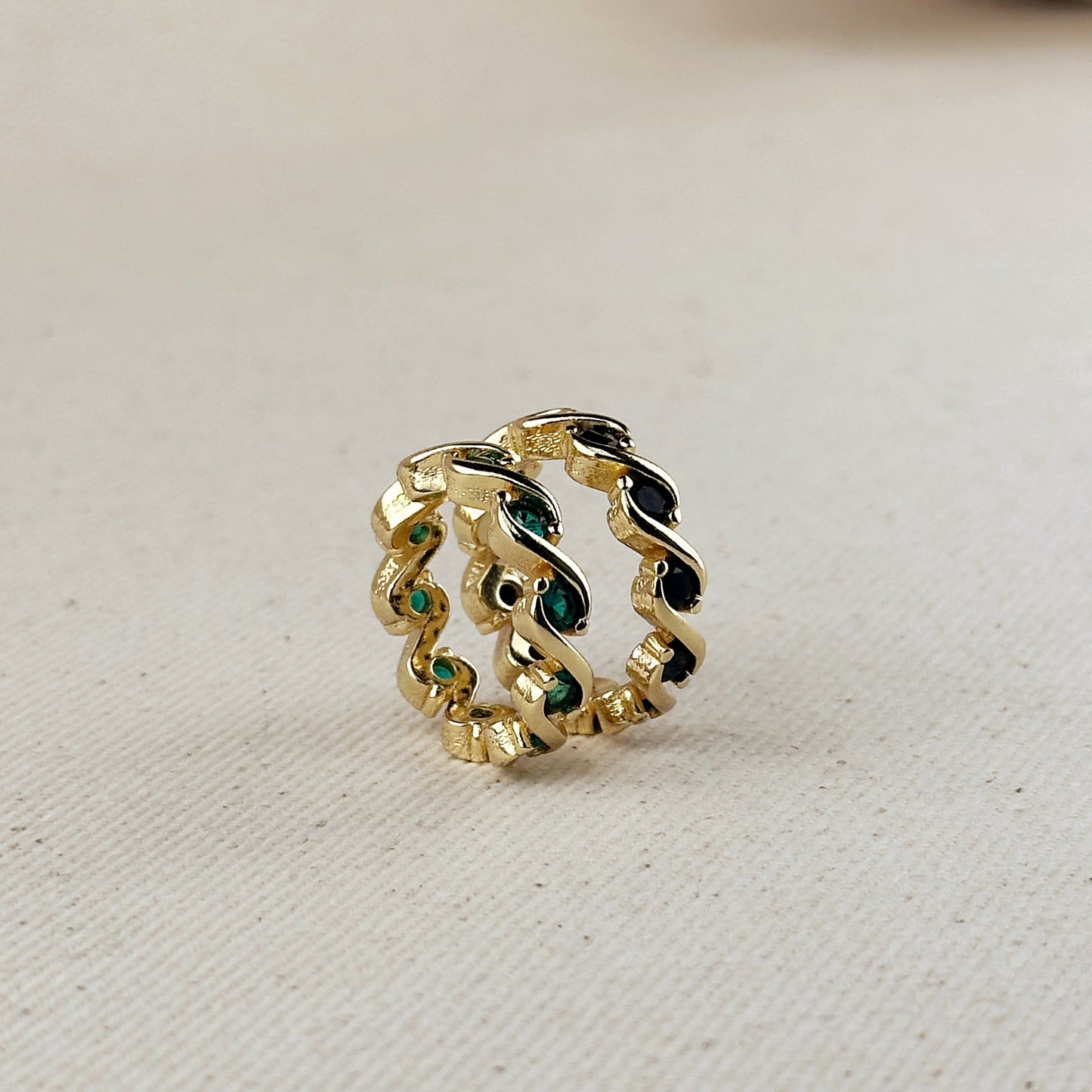 Colored CZ Wave Eternity Band Ring - Modern Statement Ring for Women