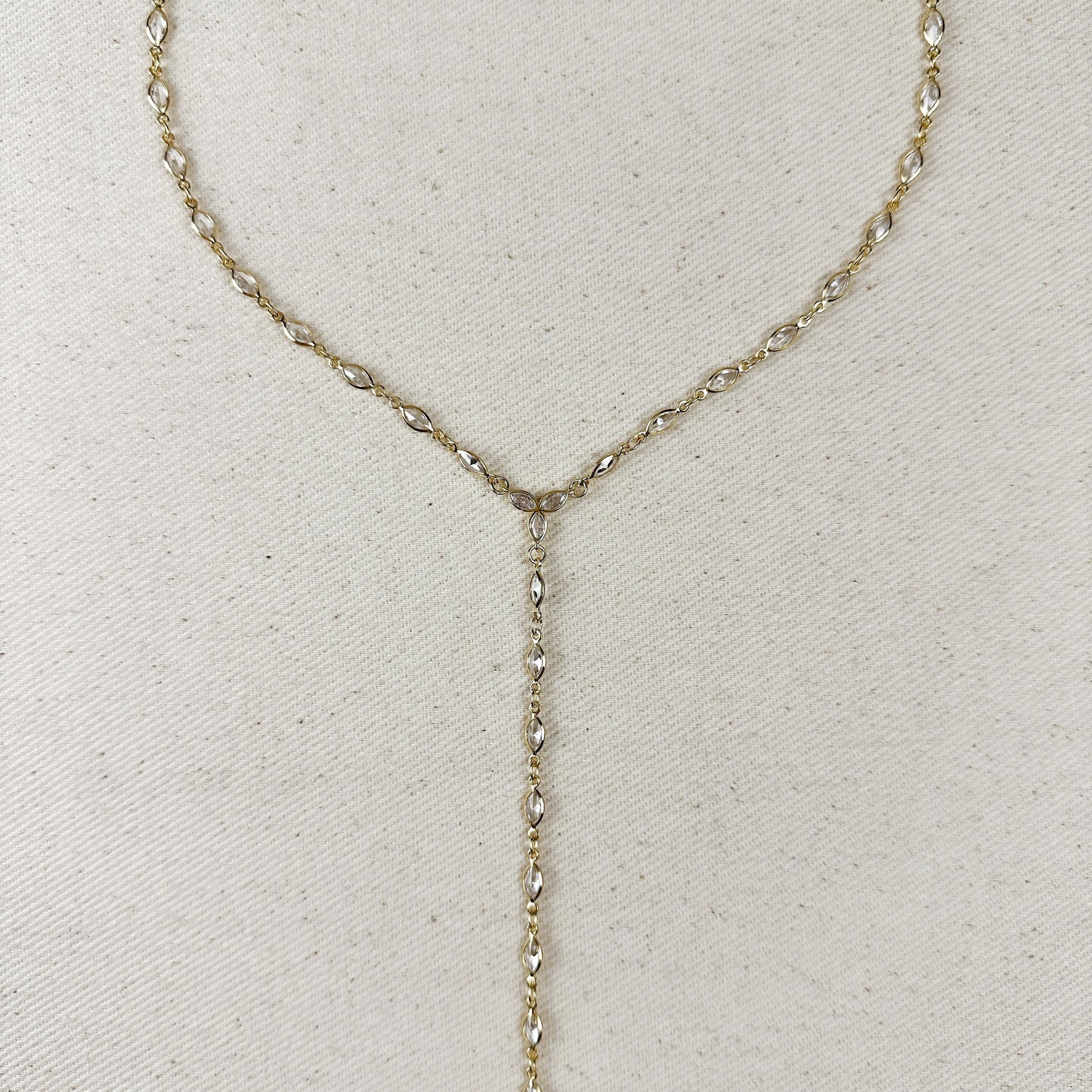18k Gold Filled Bezel Ellipse CZ Lariat Necklace
