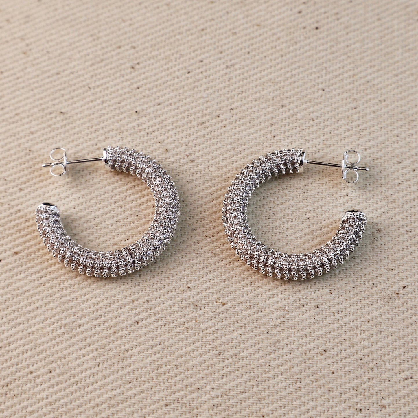 Iced Out C Hoop Earrings with Micro CZ Stones