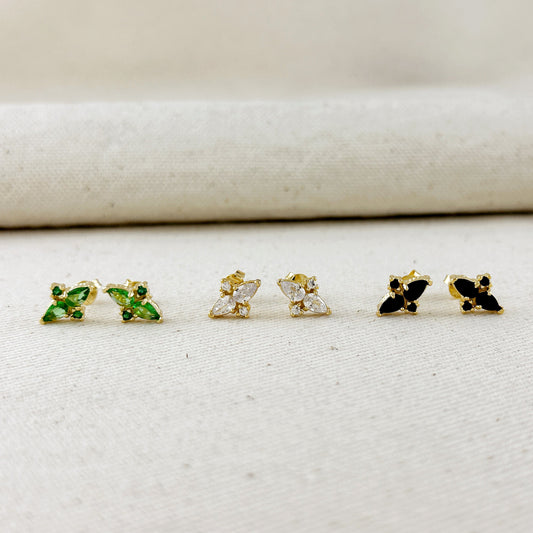 18k Gold Filled Colored Vintage Flower Stud Earrings