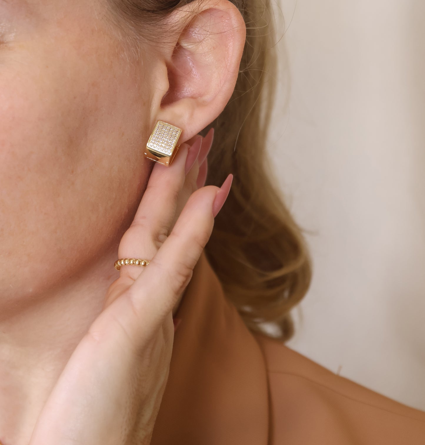 18k Gold Filled Iced Chunky Square Clicker Earrings