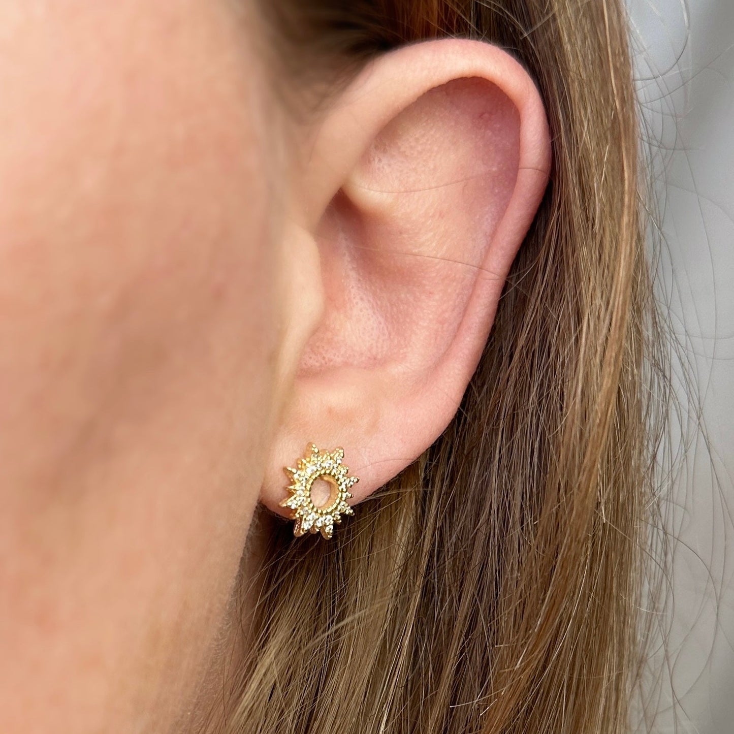 Round Spike CZ Stud Earrings - Edgy Statement Earrings for Women | AAAAA Crystal Studs