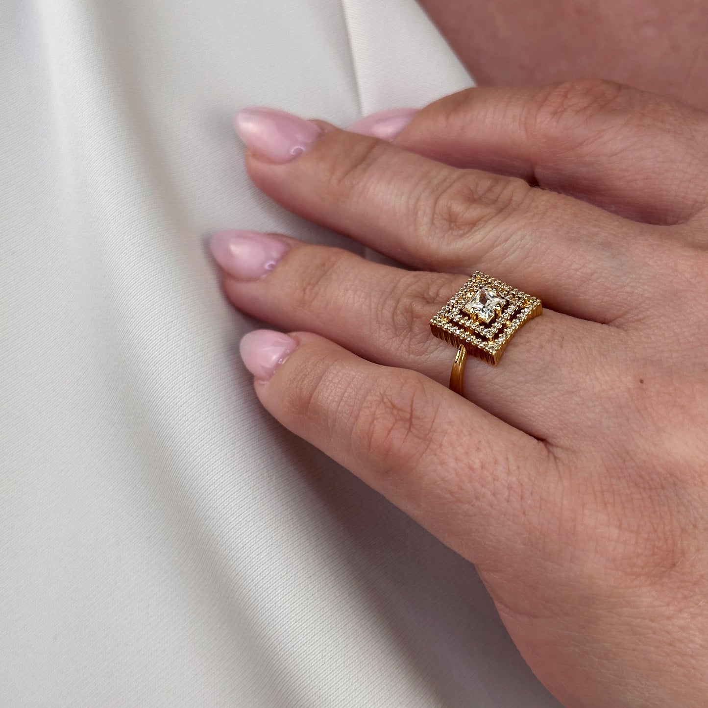 18k Gold Filled CZ Princess Cut Squared Top Ring