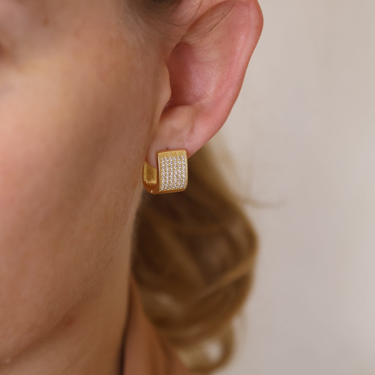 18k Gold Filled Iced Chunky Square Clicker Earrings