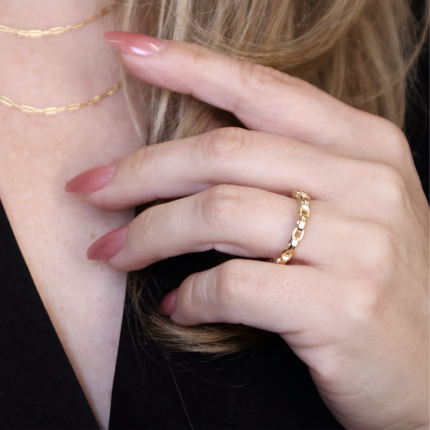 18k Gold Filled Double Link Chain Band Ring