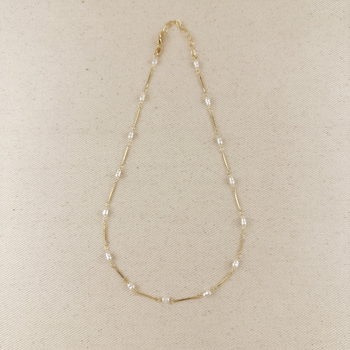 18K Gold Filled Pearl Bead & Straw Necklace