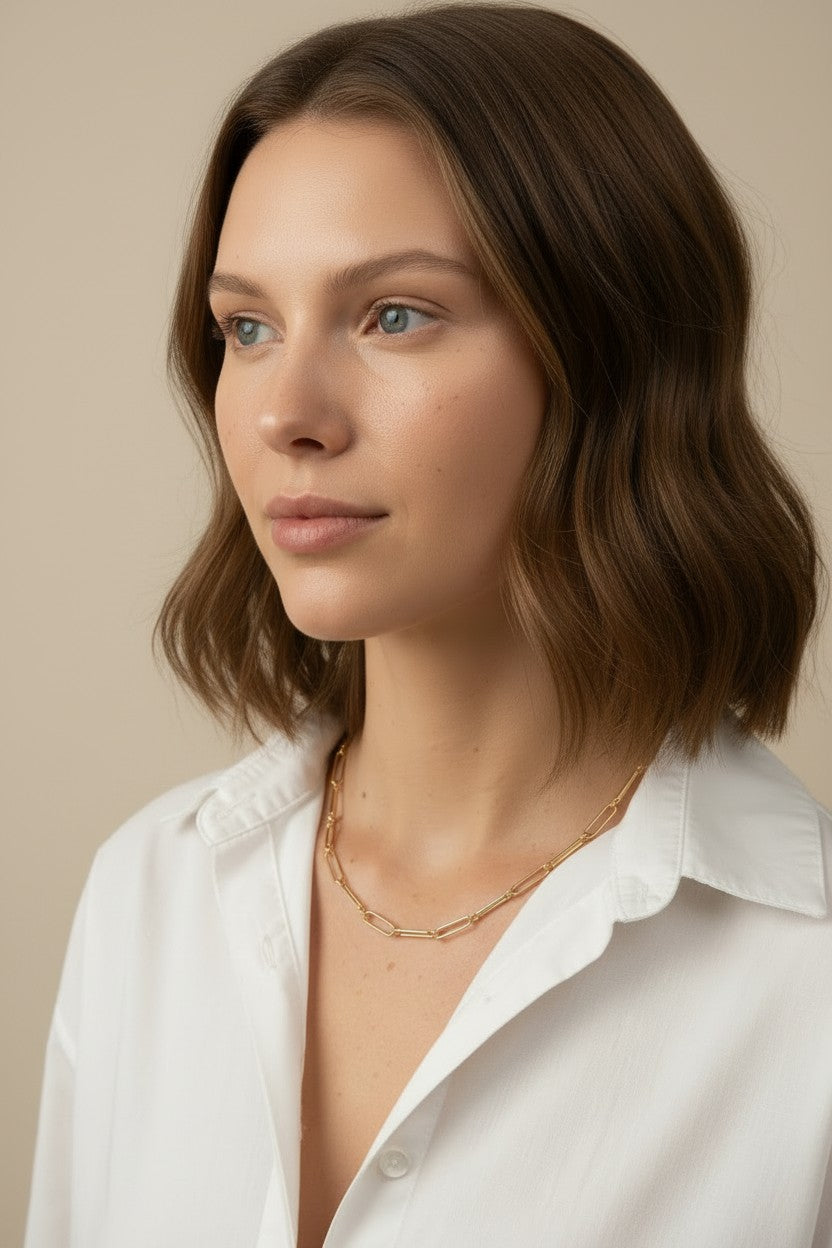 18k Gold Filled Paperclip & Straw Chain Necklace | Contemporary Timeless Style