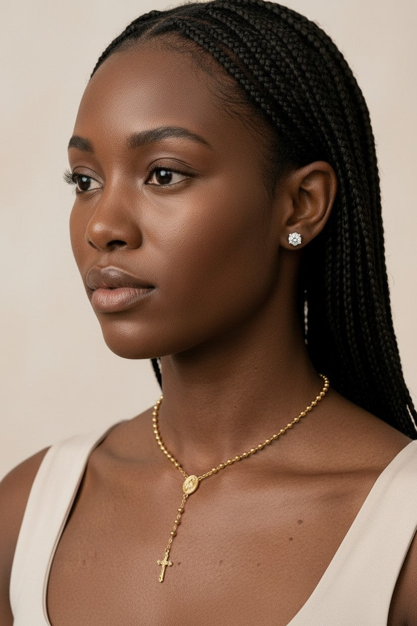 18k Gold Filled Rosary Necklace with Miraculous Medal & Crucifix | Substantial Faith Jewelry