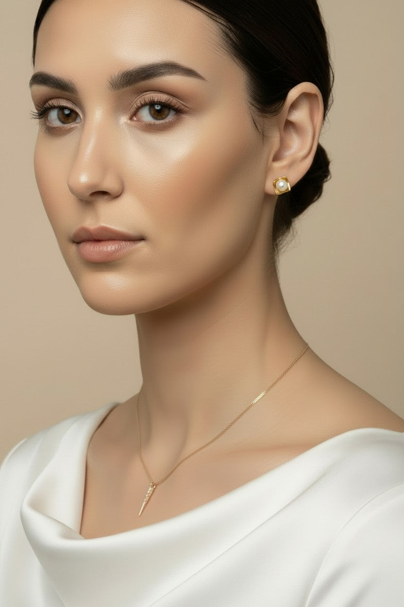 ๐ค 18k Gold Filled Pearl Square Plate Stud Earrings โ One Pearl. One Square. Perfect Together.