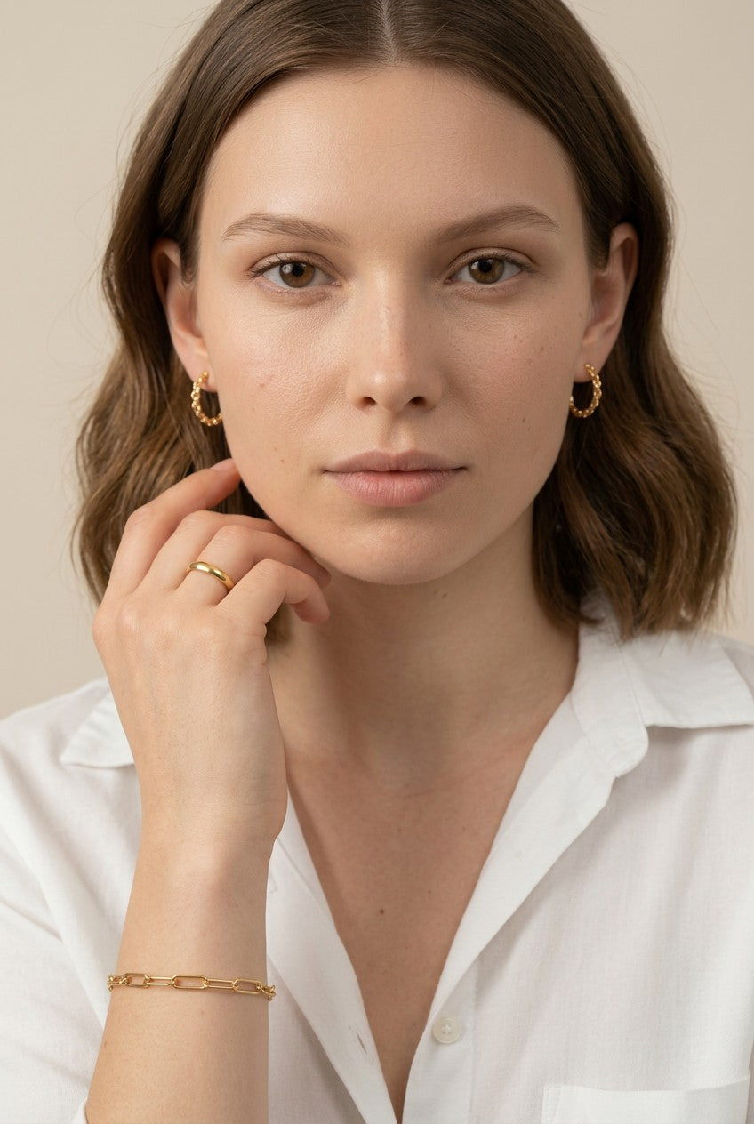 18k Gold Filled Crafted Chain C-Hoop Earrings