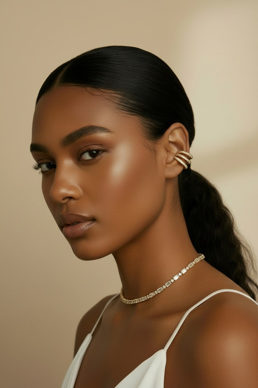 18k Gold Filled Round & Baguette CZ Choker Necklace | Dazzling Statement Style