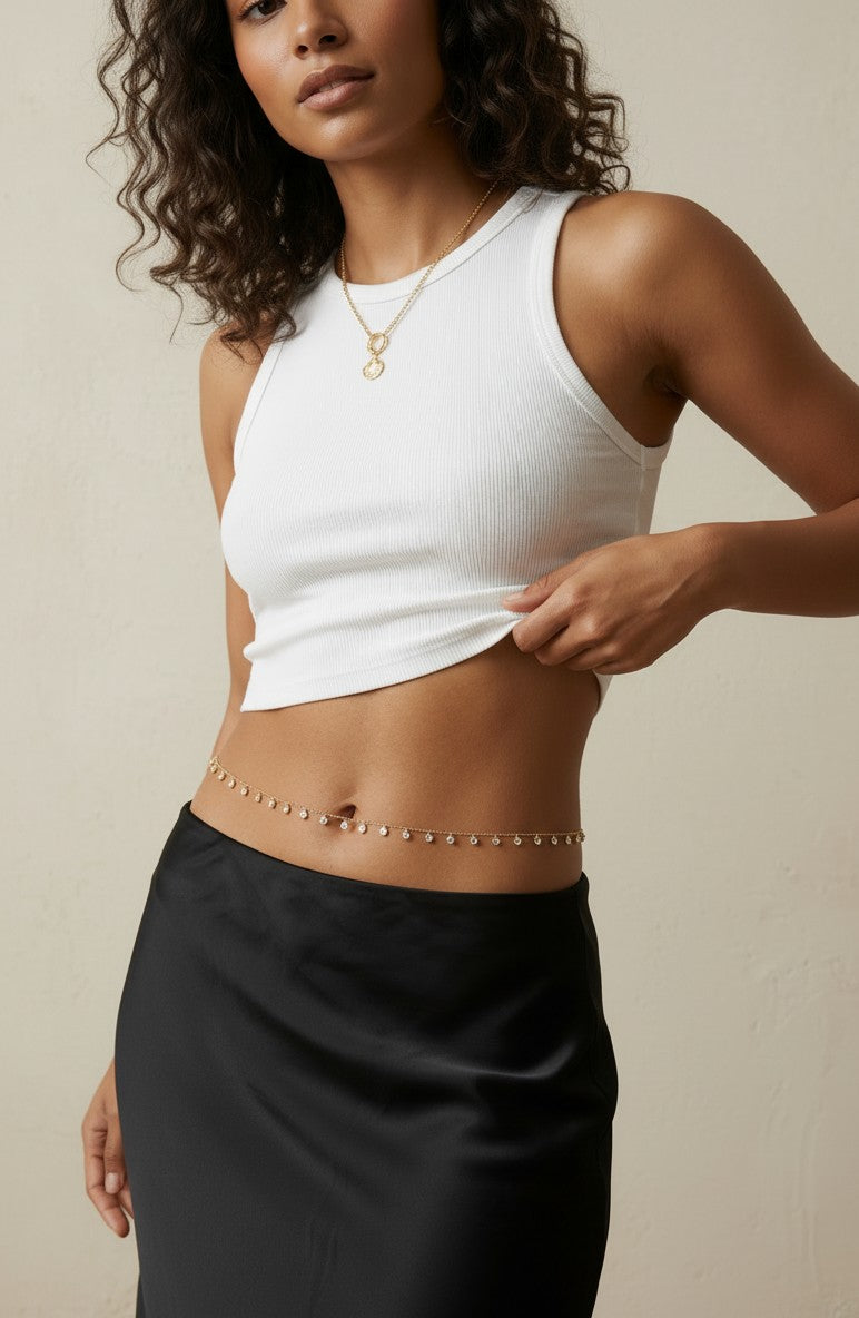 18k Gold Filled CZ Belly Chain | Adjustable Body Jewelry
