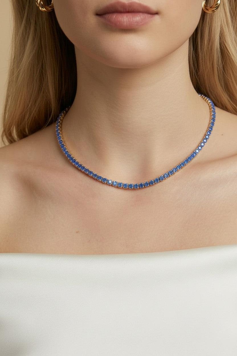 18k Gold Filled Royal Blue CZ Necklace | Seasonal Color Statement