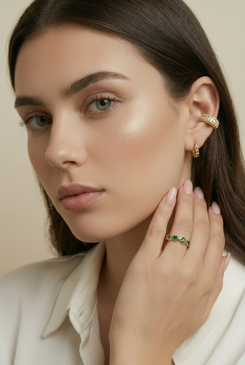 18k Gold Filled Beaded CZ Ear Cuff | Chic & Edgy Sparkle