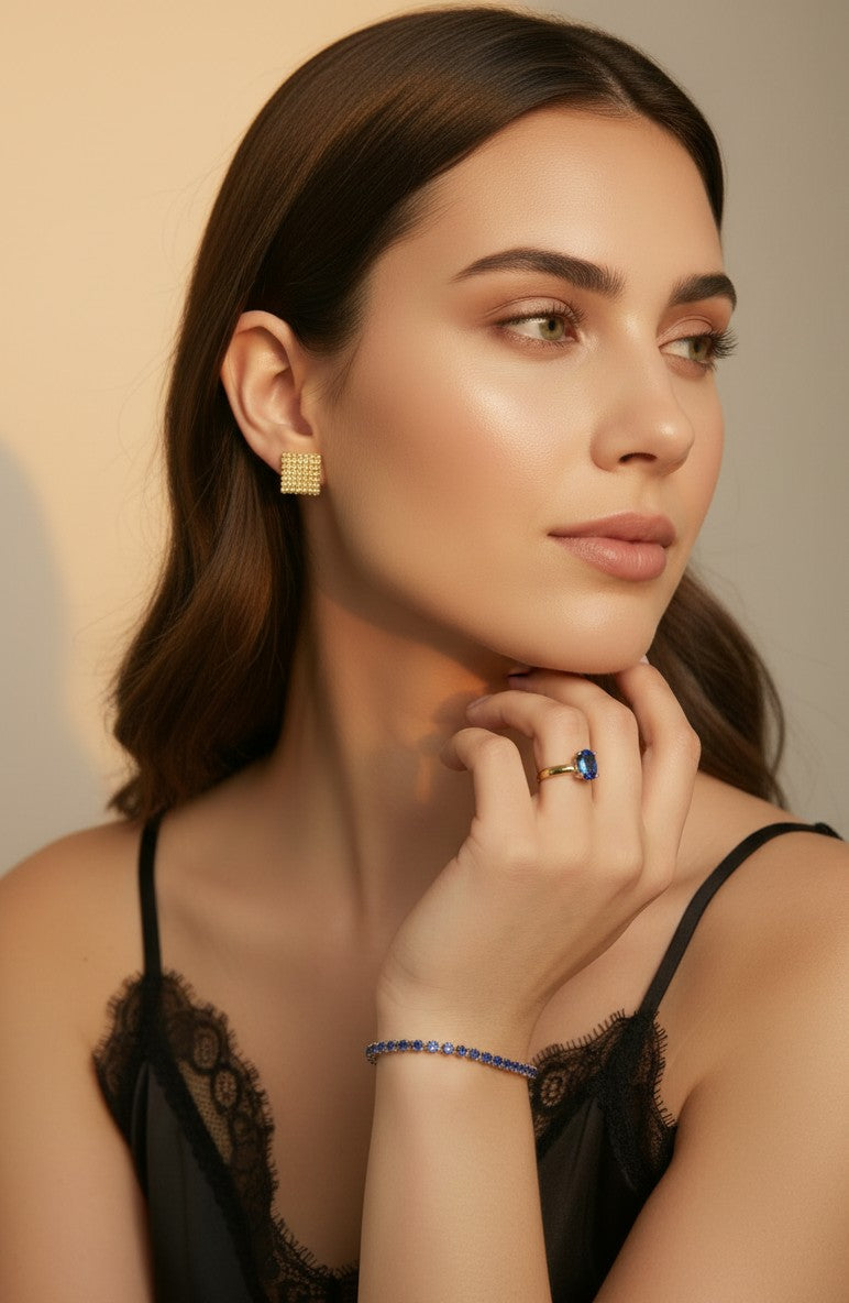 18k Gold Filled Royal Blue Solitaire Ring | Regal Elegance