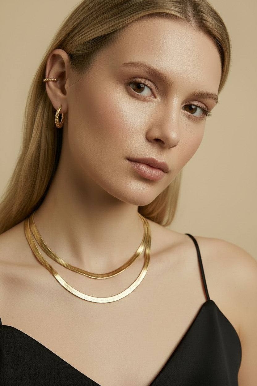 18k Gold Filled 6mm Herringbone Chain Necklace | Classic Fashion Statement