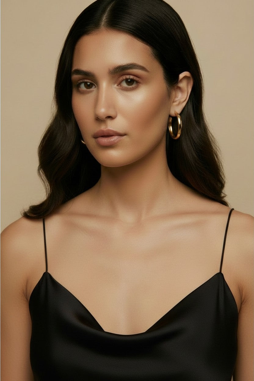 18k Gold Filled 50mm Hollow Continuous Hoop Earrings | Bold Everyday Statement