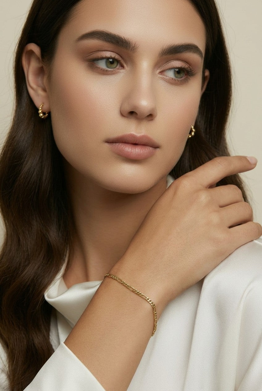 18k Gold Filled Rounded Figaro Chain Bracelet