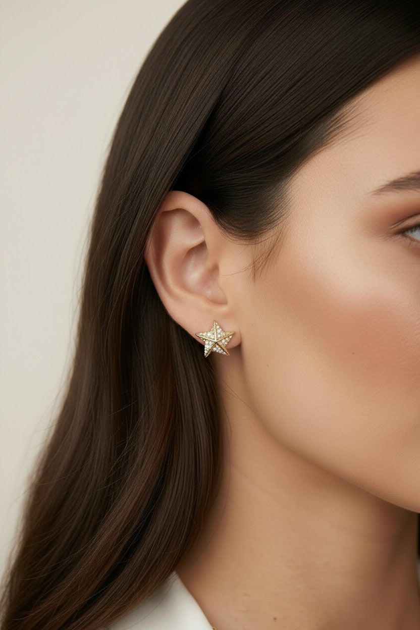 18k Gold Filled Stella a Mulinello CZ Stud Earrings | Italian-Inspired Celestial Style