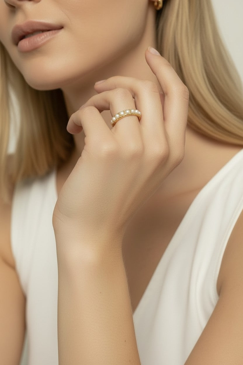 18k Gold Filled Synthetic Pearl Ring | Delicate Stackable Style