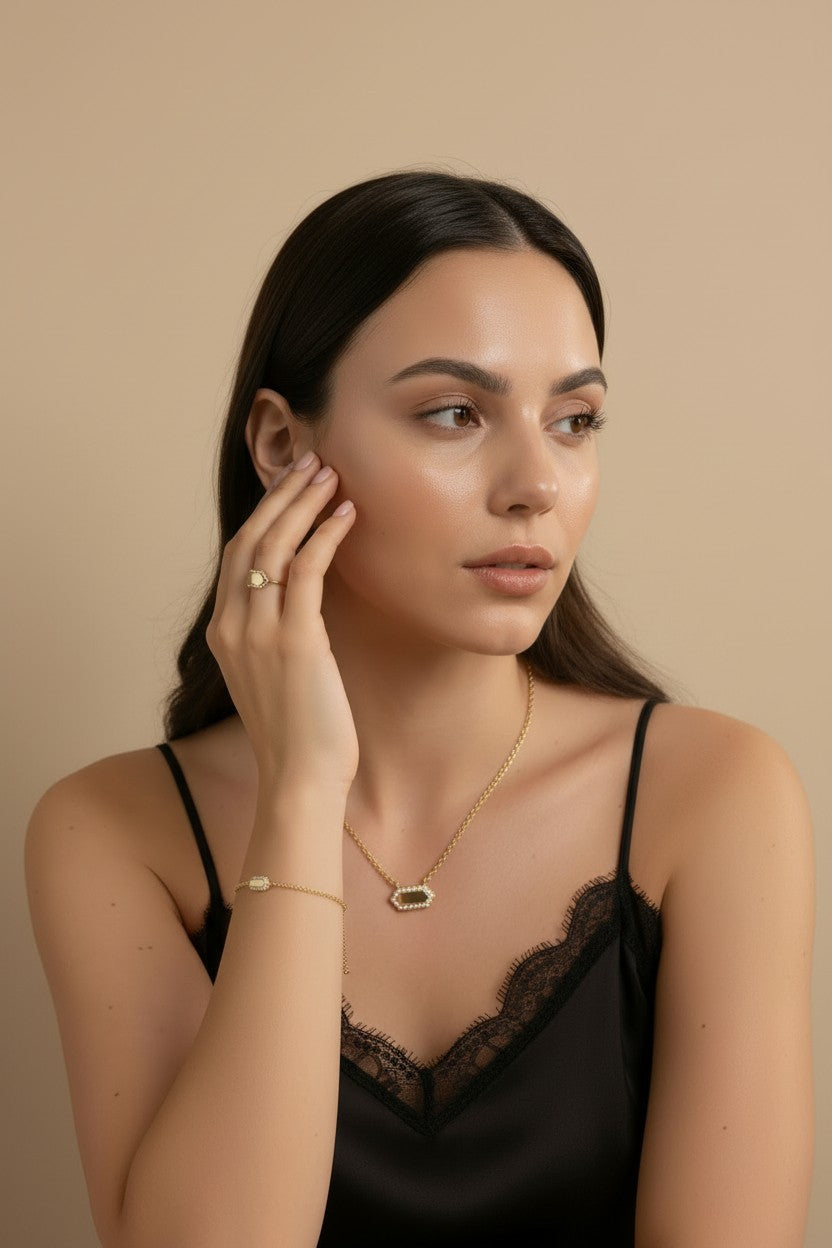 18k Gold Filled Pointed Rectangle Plate CZ Necklace | Modern Geometric Elegance