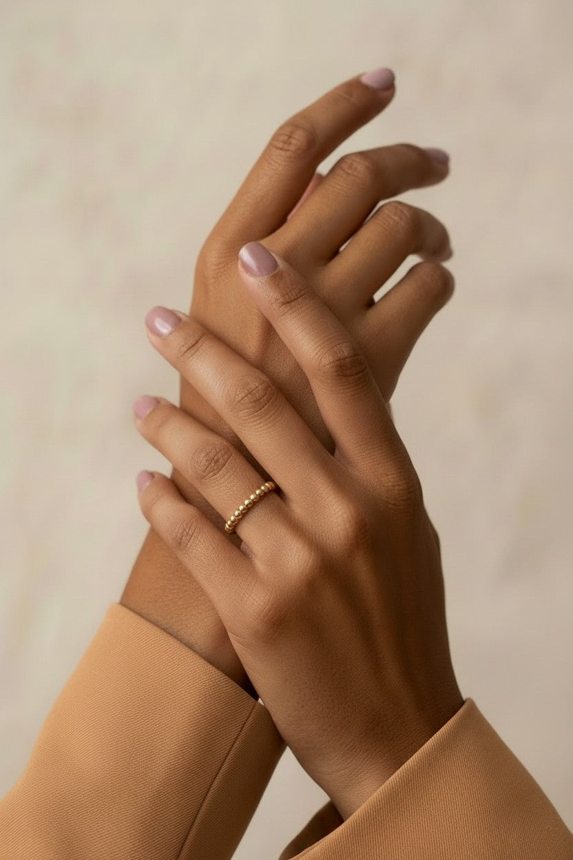 18k Gold Filled 2mm Beaded Band Ring | Minimalist & Charming