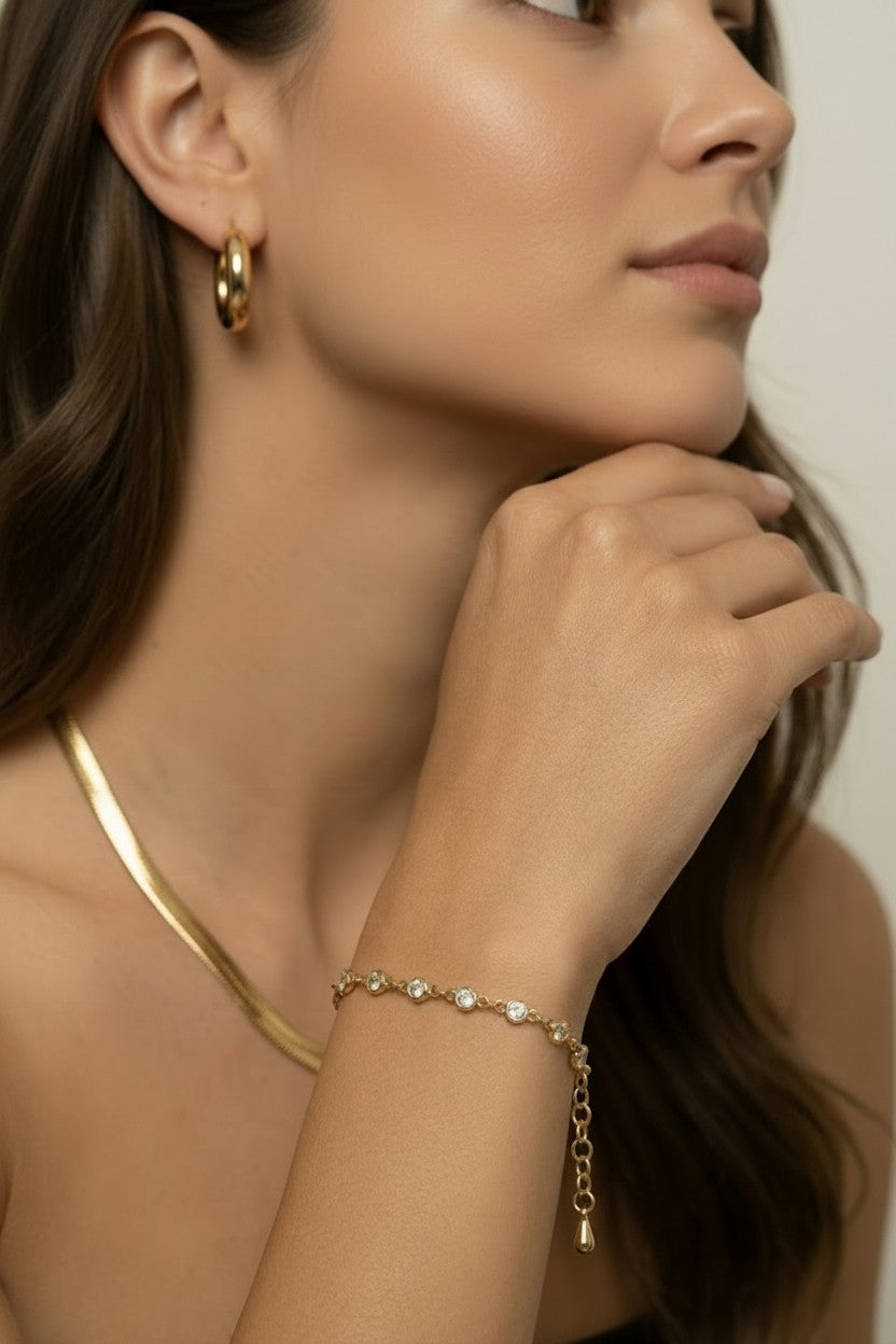 18k Gold Filled Round Bezel CZ Bracelet | Timeless Modern Simplicity
