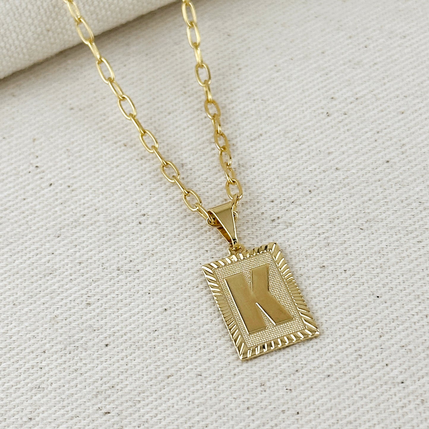18k Gold Filled Vintage Diamond Cut Initial Plate Pendant