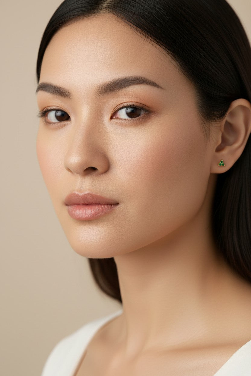 ✨ 18k Gold Filled Triple Stone Triangle Stud Earrings — Three Stones. One Shape. Two Personalities.