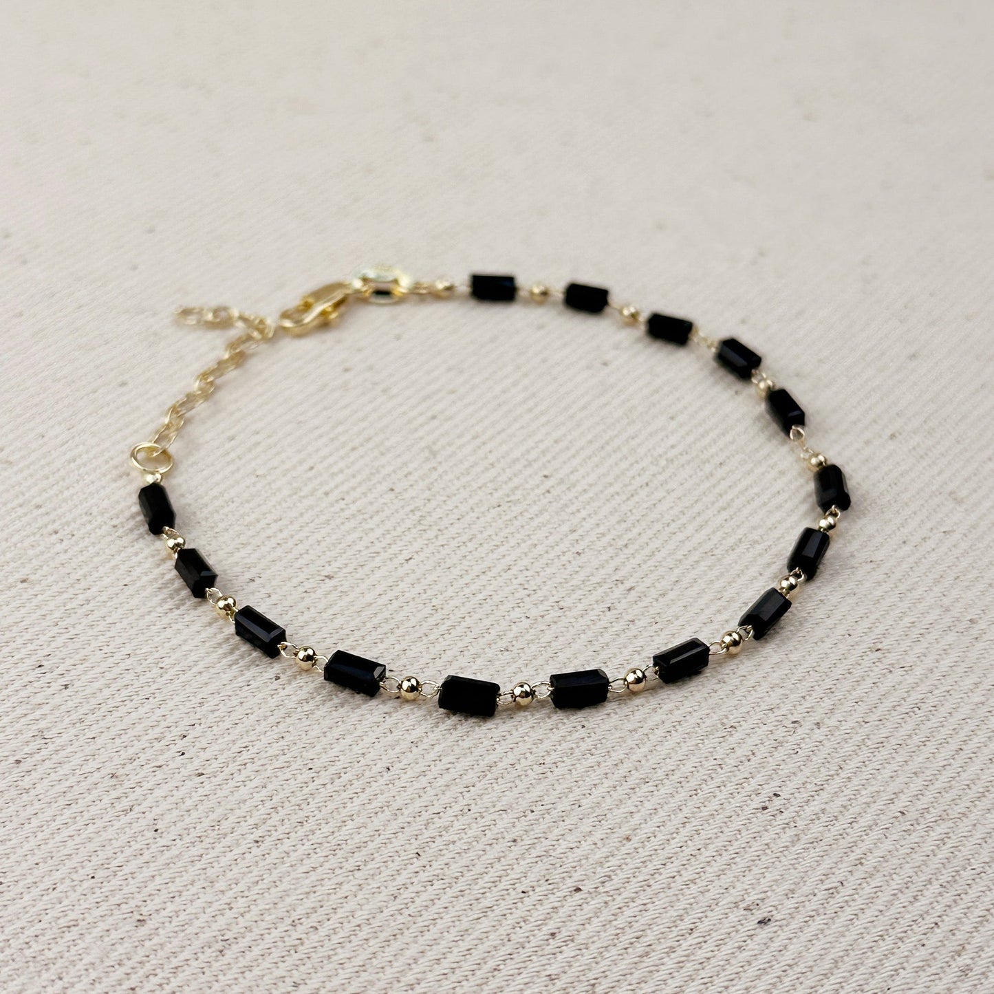 Black Baguette Bead Bracelet Summer Jewelry