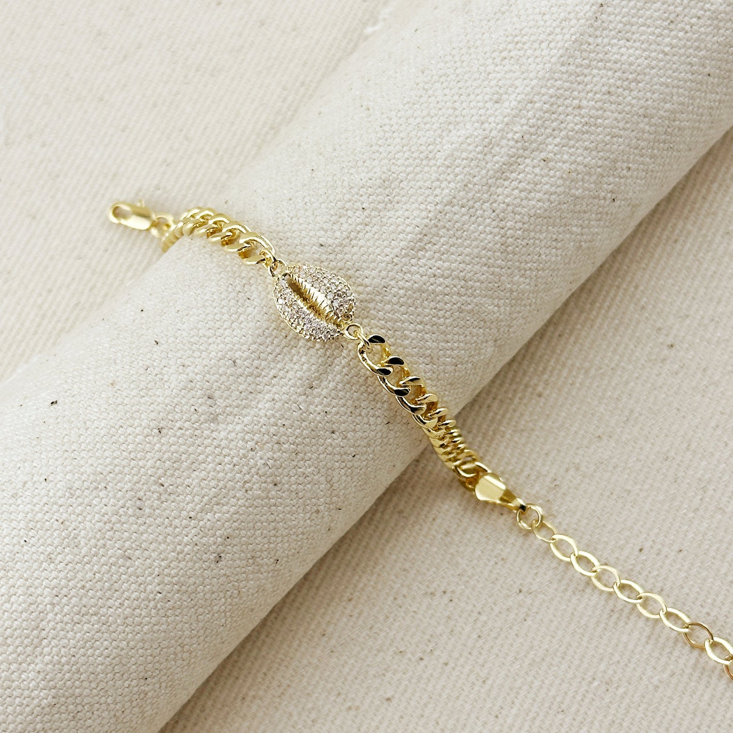 Cowrie Shell Bracelet - Beach Jewelry with CZ Stones