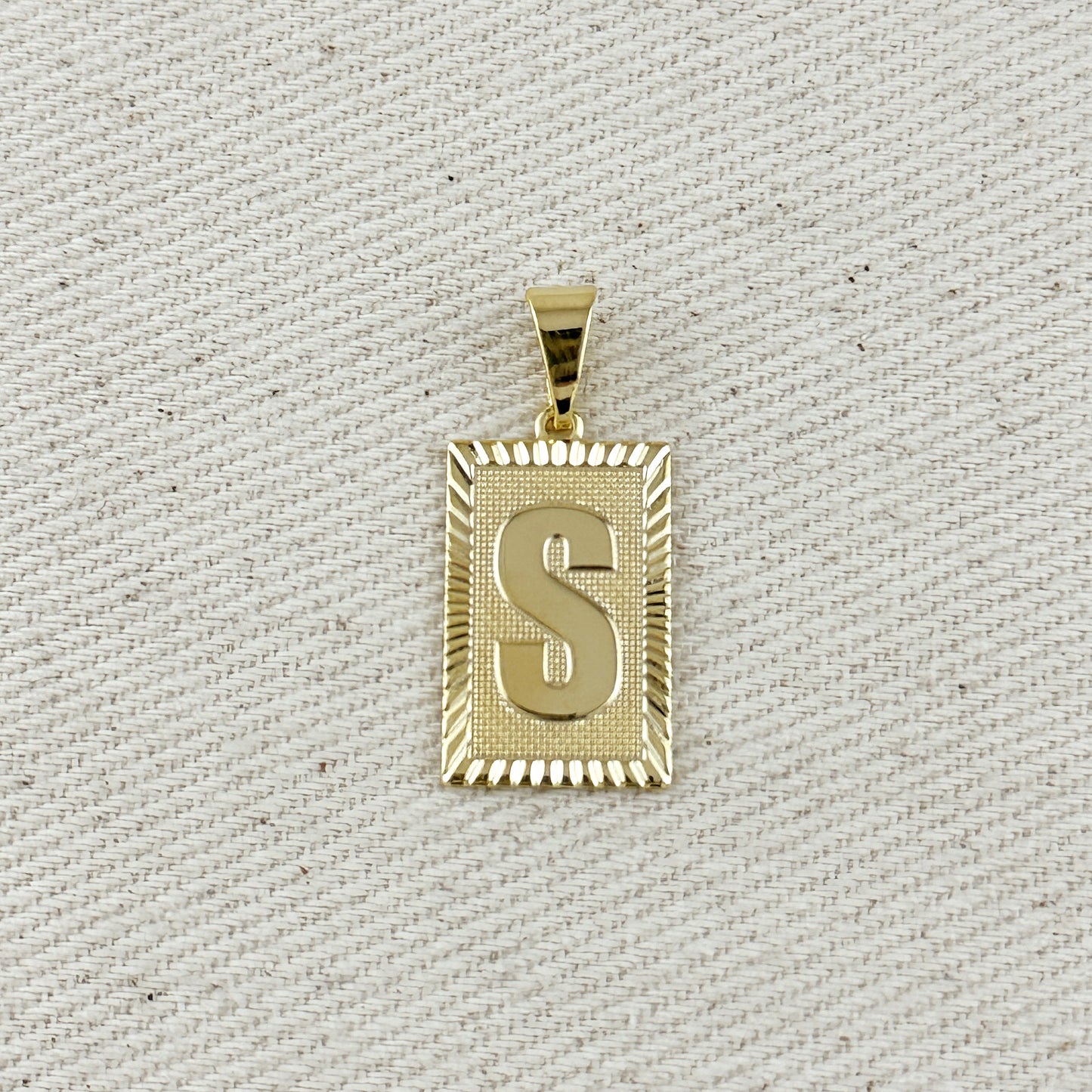 18k Gold Filled Vintage Diamond Cut Initial Plate Pendant