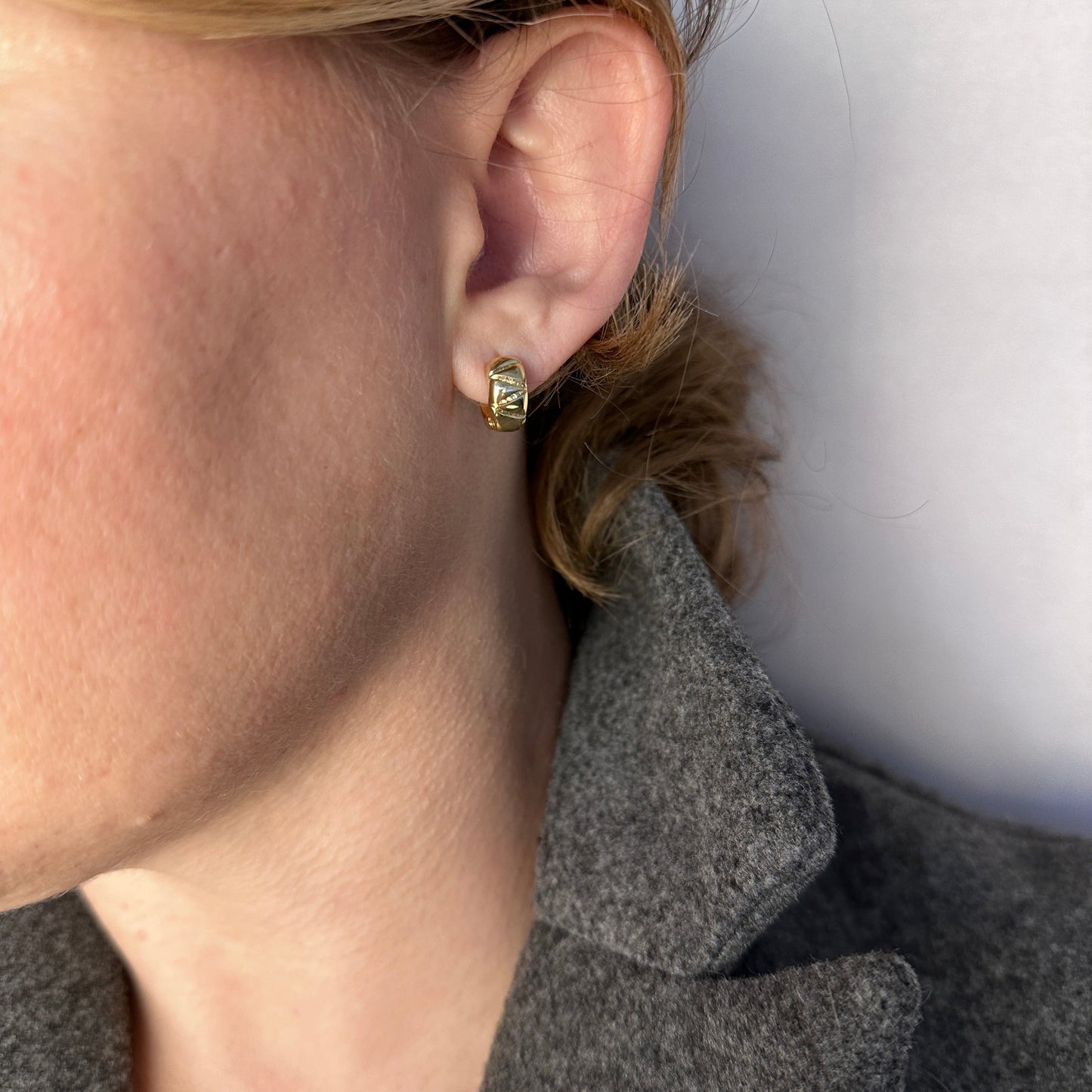 Mini Chunky Hoop Earrings - Diamond Cut Small Hoops for Women