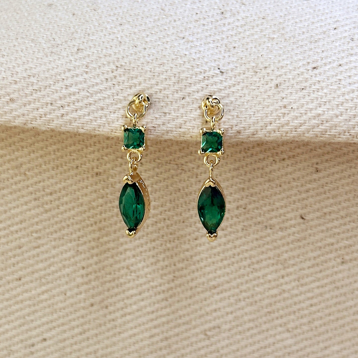 18k Gold Filled Colored Princess Cut and Marquise CZ Dangling Earrings