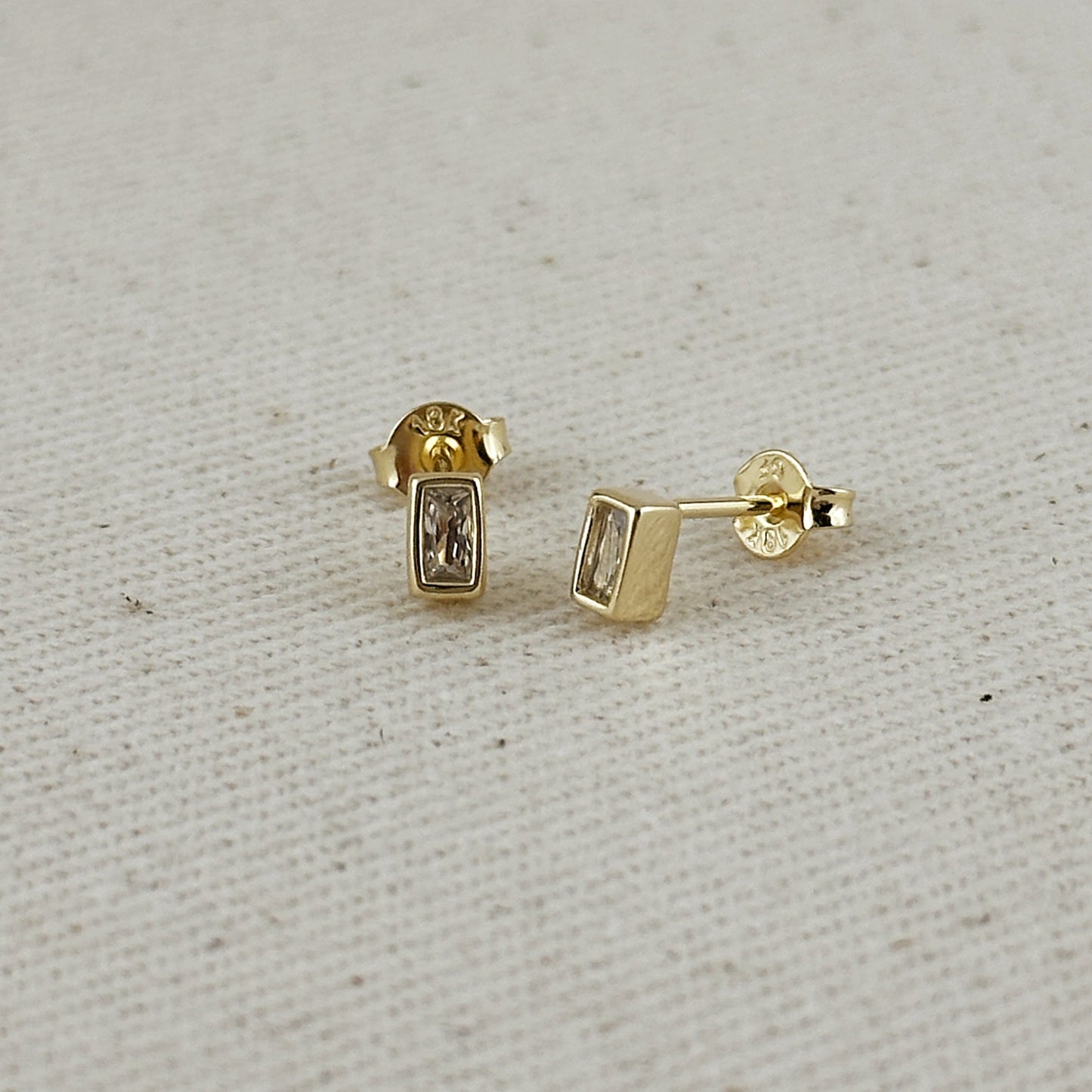 18k Gold Filled Mini Bezel Baguette Stud Earrings