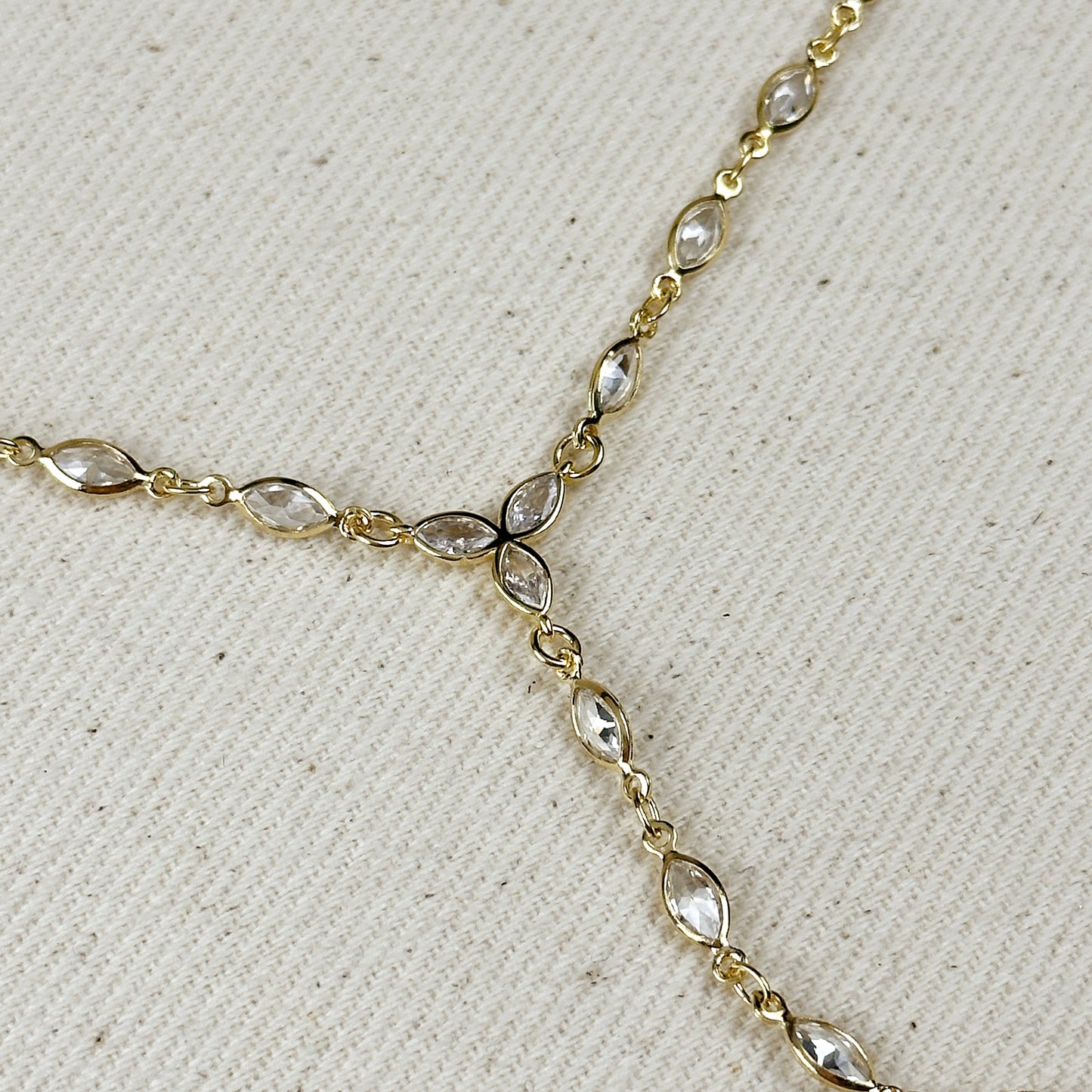18k Gold Filled Bezel Ellipse CZ Lariat Necklace
