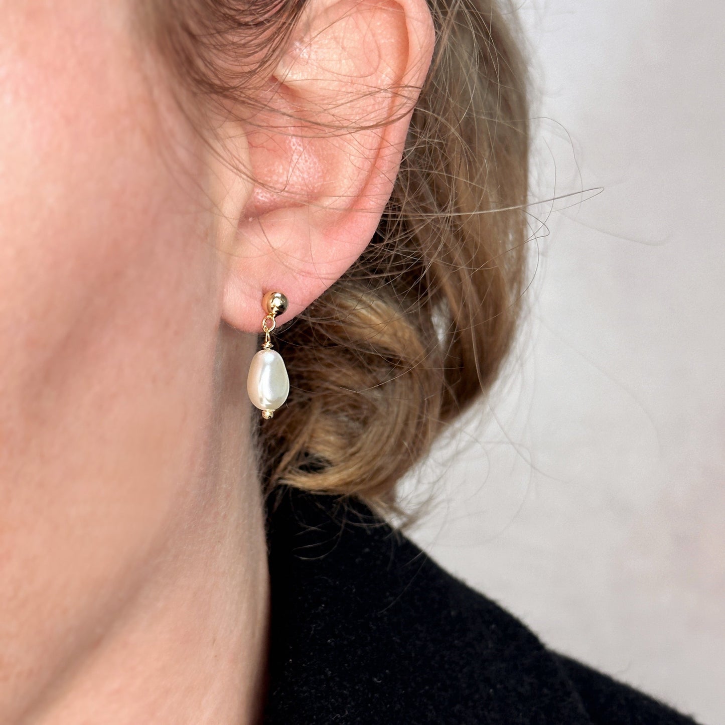 Baroque Pearl Drop Earrings - Ball Stud with Pearl Drops
