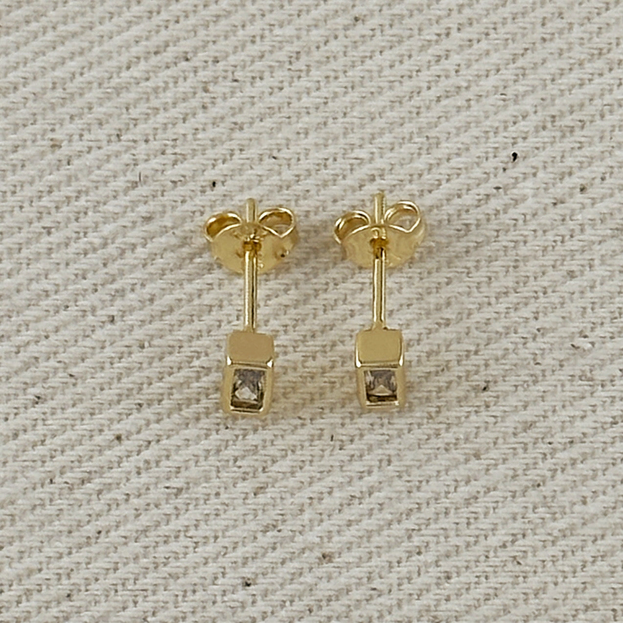 18k Gold Filled Mini Bezel Baguette Stud Earrings